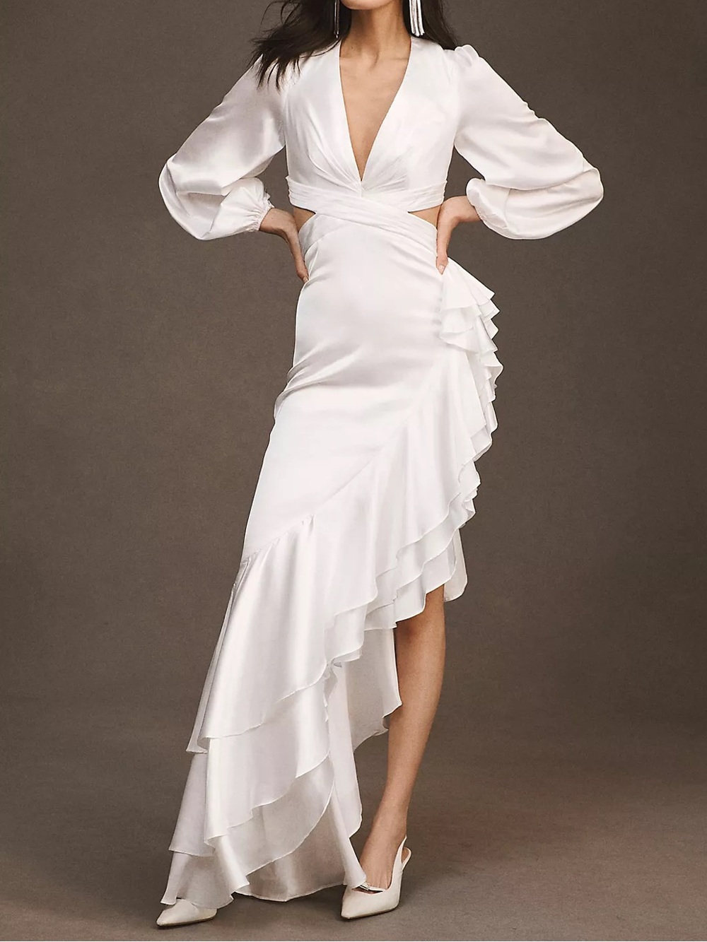 Mac Duggal Asymmetric Cutout Ruffled Gown